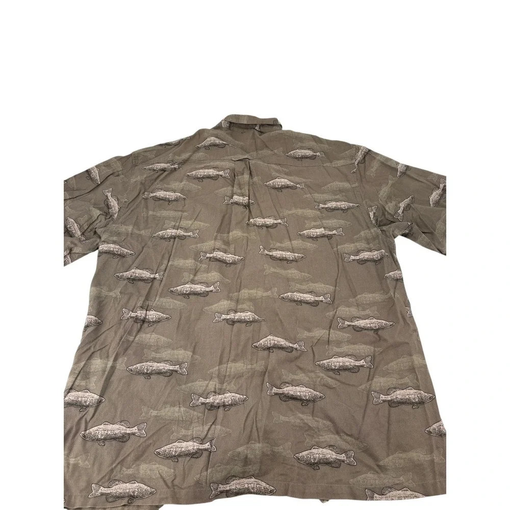 Columbia Shirt Mens L Button Down Brown Fish Print Short Sleeve Viscose Cotton
